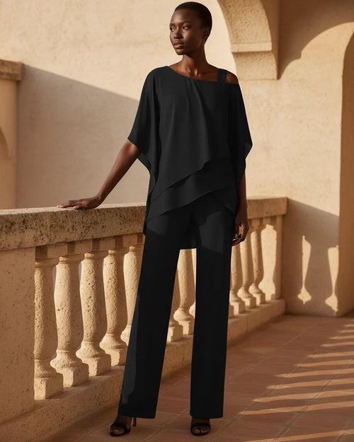 Women's Asymmetrical Two Piece Wide-Leg Pant Set