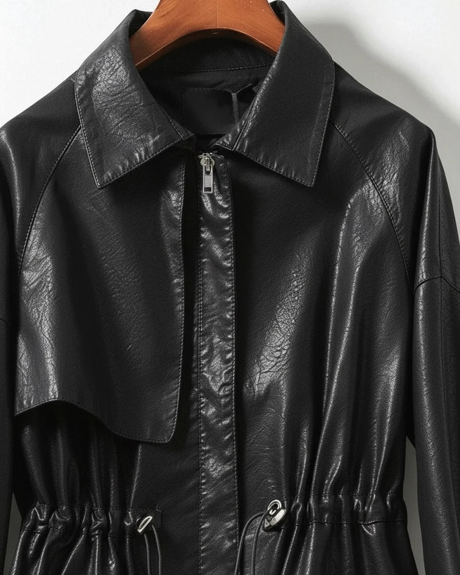 Women Belted Cuff Moto Jacket