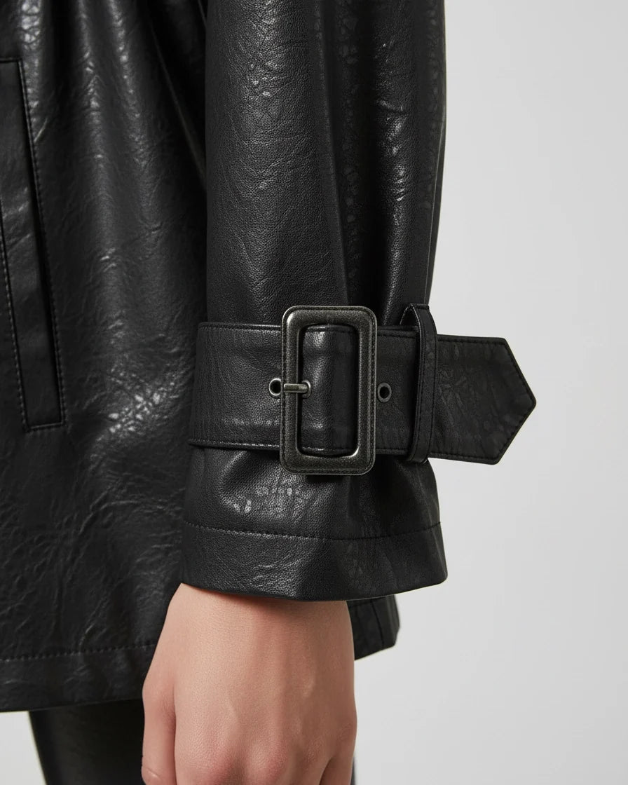 Women Belted Cuff Moto Jacket