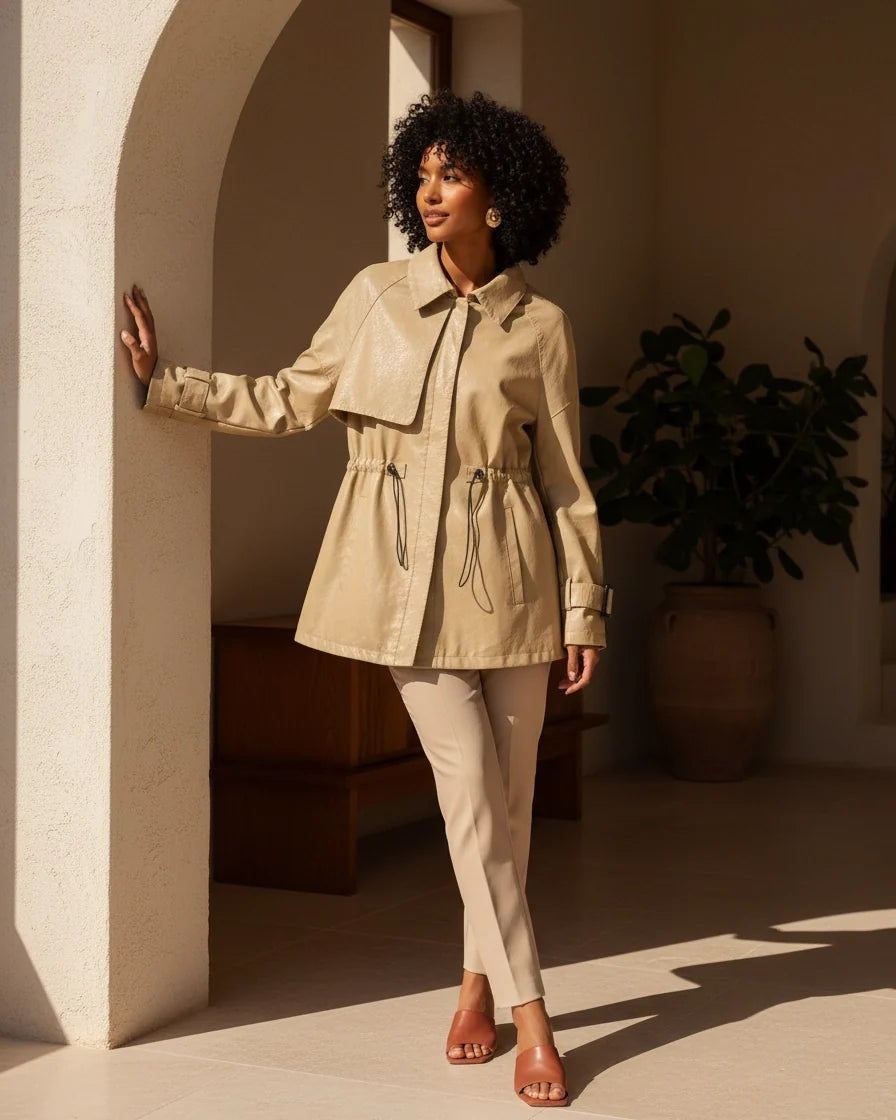 Women Belted Cuff Moto Jacket