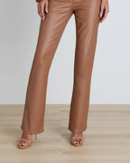Women's Coated Mocha Brown Flare Jeans - Mid-Rise Leather-Look Stretch Denim with Five Pockets and Belt Loops | Polarys - 5