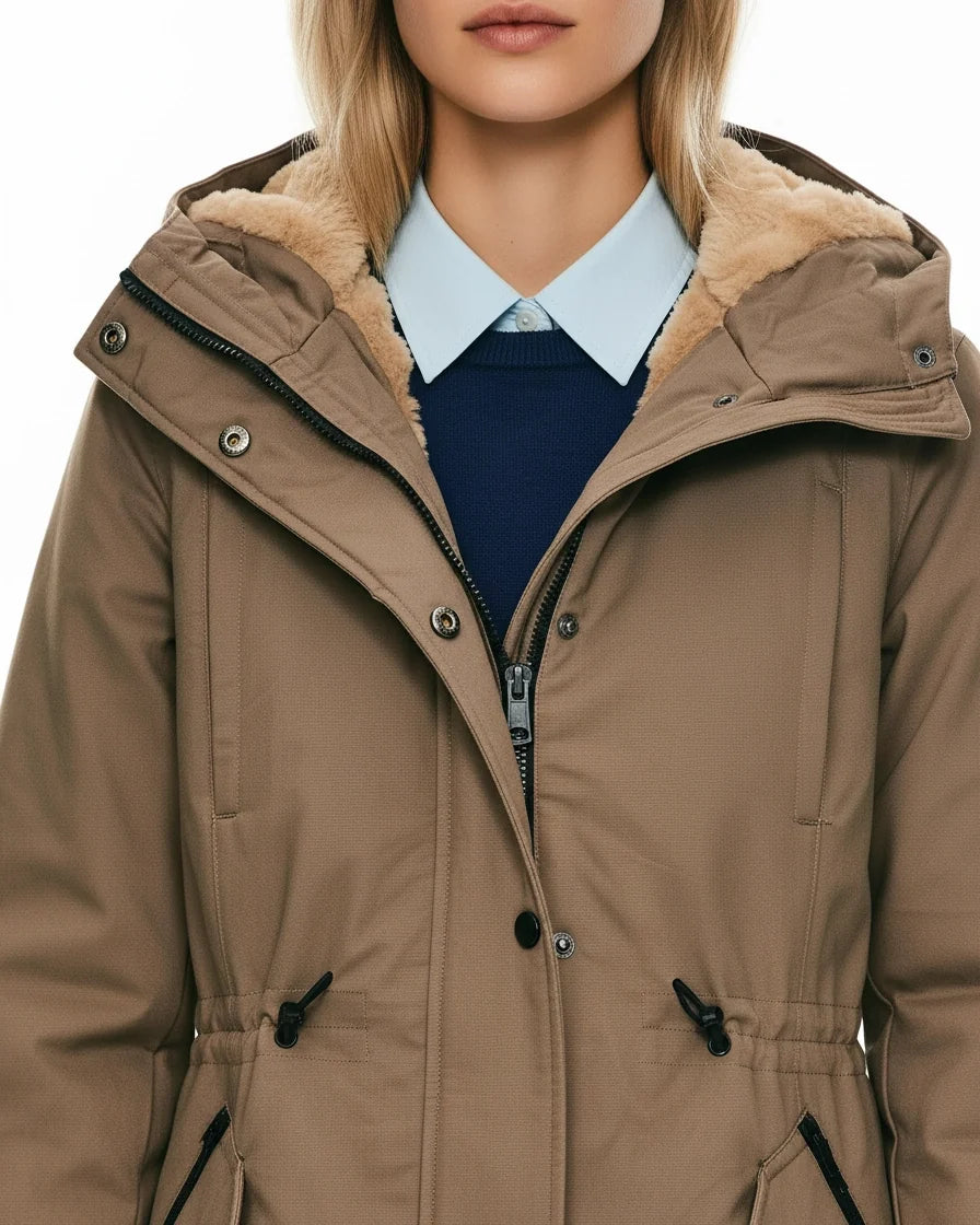 Women Drawstring Waist Fleece-Lined Parka