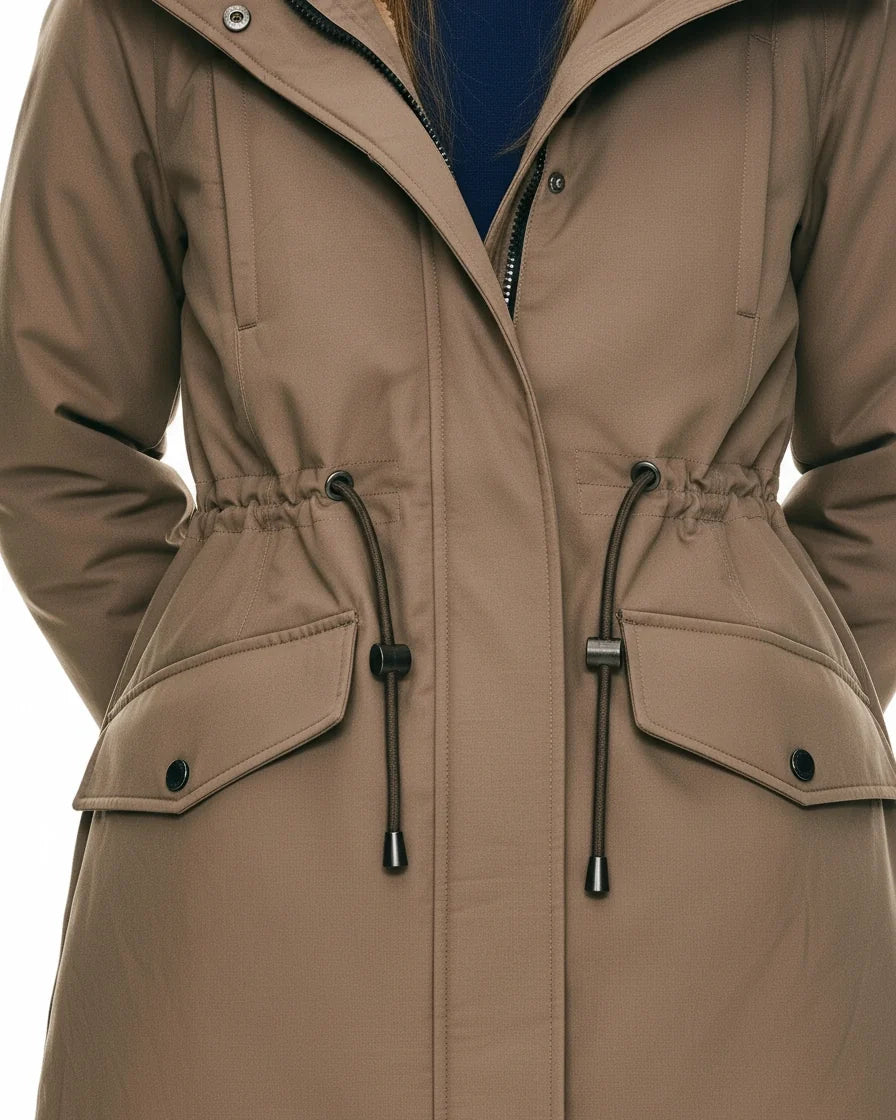 Women Drawstring Waist Fleece-Lined Parka