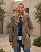 Women Drawstring Waist Fleece-Lined Parka