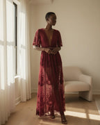 Women Embroidered Lace Tulle Maxi Dress - 2