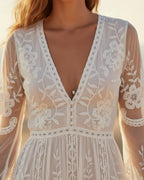 Women Embroidered Lace V-Neck Maxi Dress