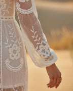 Women Embroidered Lace V-Neck Maxi Dress