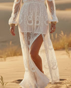 Women Embroidered Lace V-Neck Maxi Dress