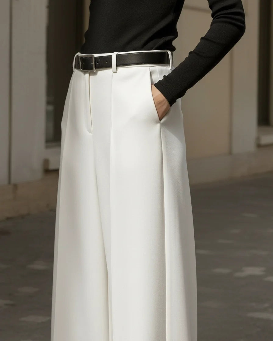 Women's Seamed High-Waist Maxi Skirt - Floor-Length H-Line Solid Color Skirts with Belt Loops, Pockets, and High Waist | Polarys - 4