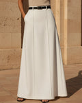 Women's Seamed High-Waist Maxi Skirt - Floor-Length H-Line Solid Color Skirts with Belt Loops, Pockets, and High Waist | Polarys