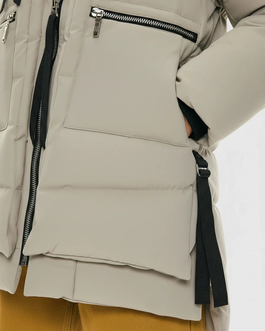 Women Hooded Quilted Beige Puffer Jacket