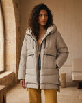 Women Hooded Quilted Beige Puffer Jacket
