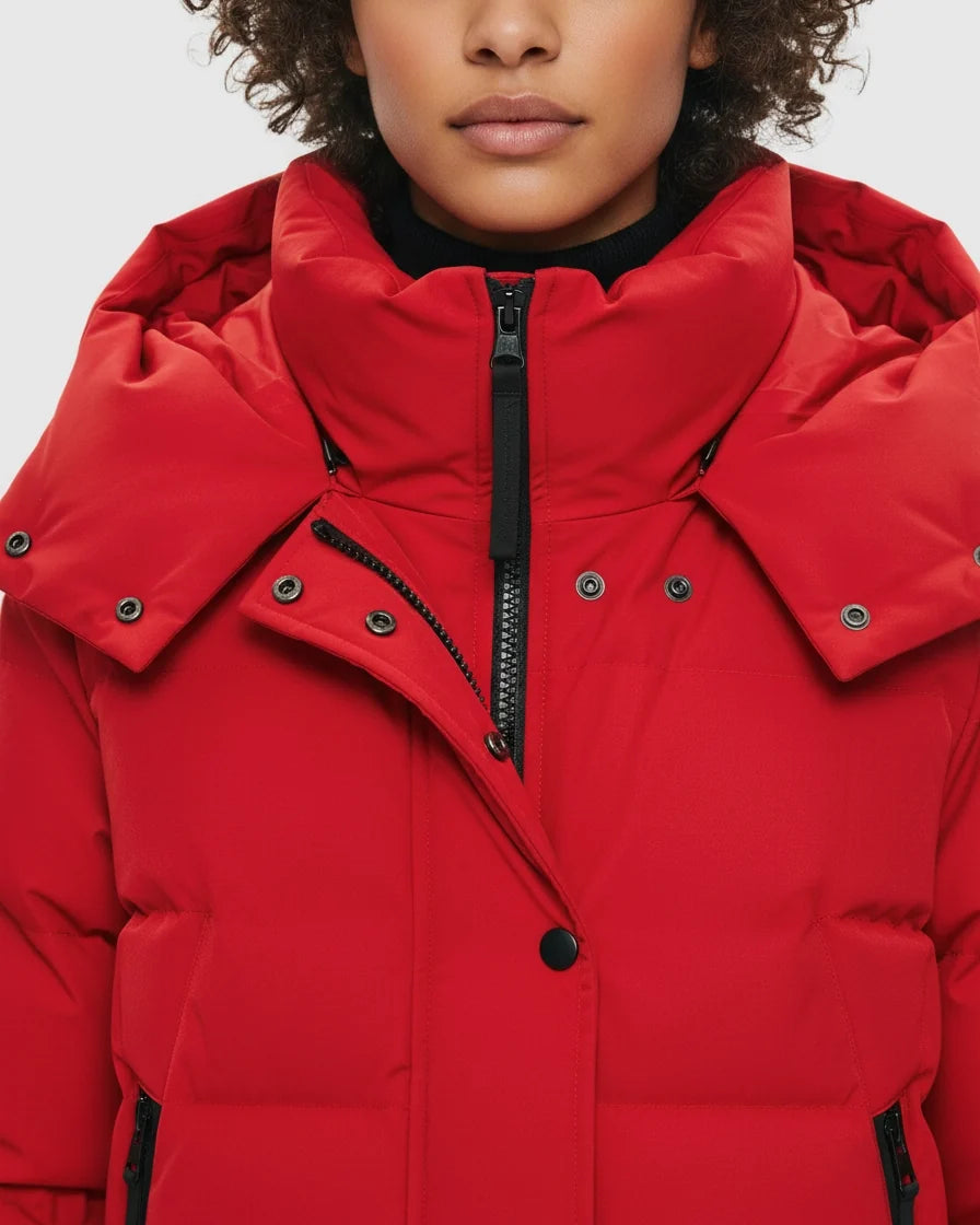 Women Hooded Quilted Midi Puffer