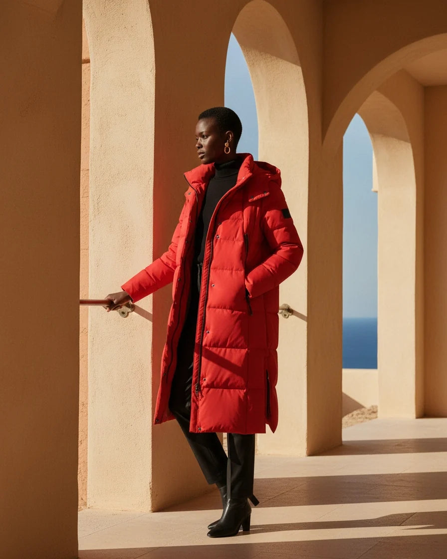 Women Hooded Quilted Midi Puffer
