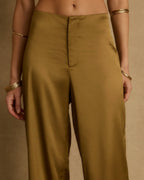Women Olive Satin Straight Leg Trousers