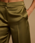 Women Olive Satin Straight Leg Trousers