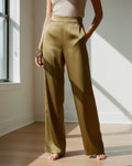 Women Olive Satin Straight Leg Trousers