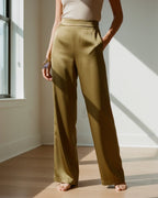 Women Olive Satin Straight Leg Trousers