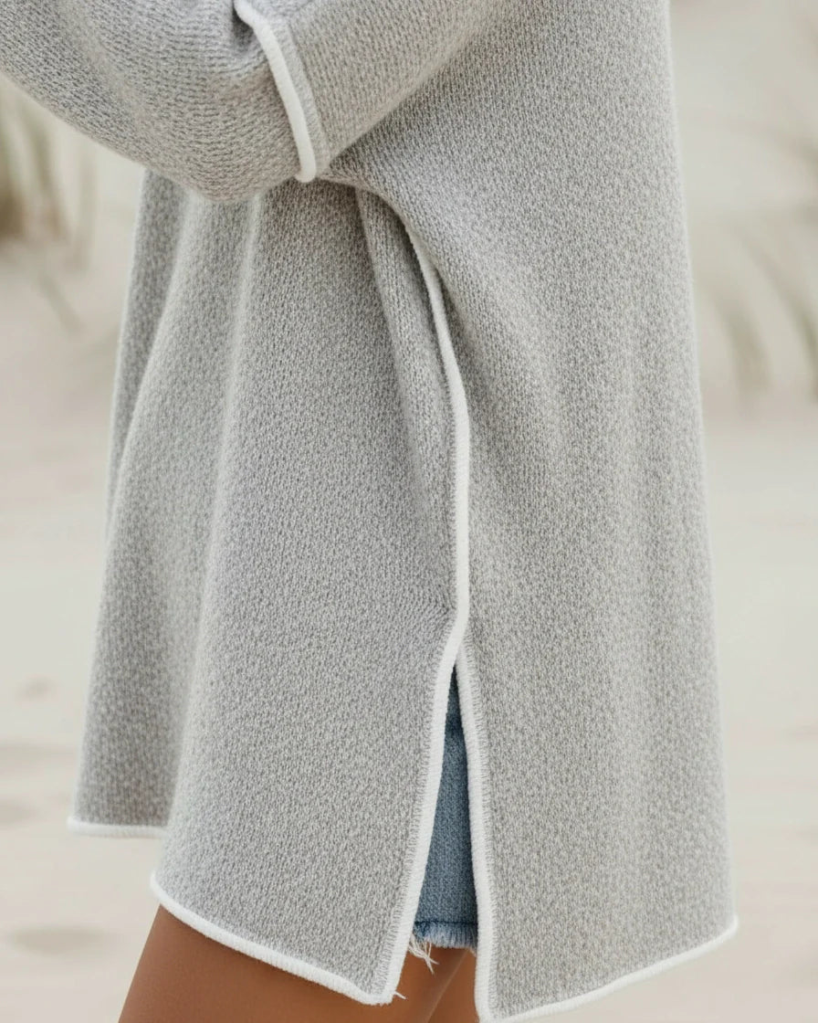 Relaxed knit pullover sweater with dropped shoulders and contrast seam detailing. - 7