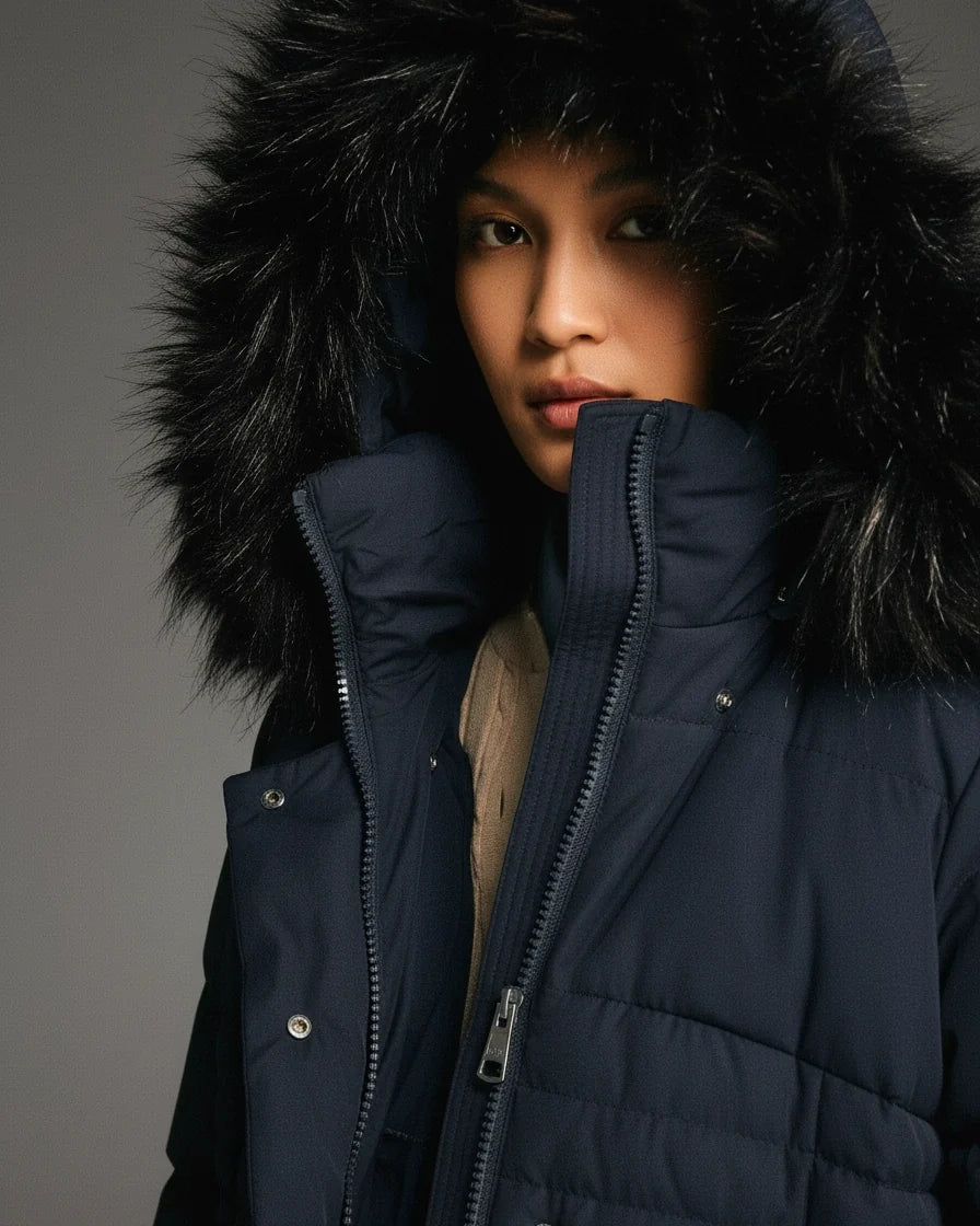 Women Plush Trim Quilted Puffer Coat