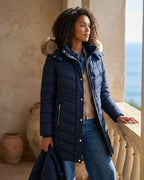 Women Plush Trim Quilted Puffer Coat