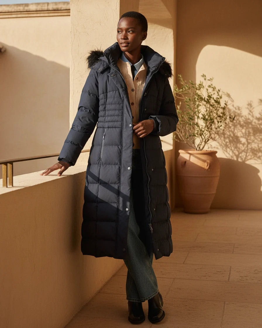 Women Plush Trim Quilted Puffer Coat