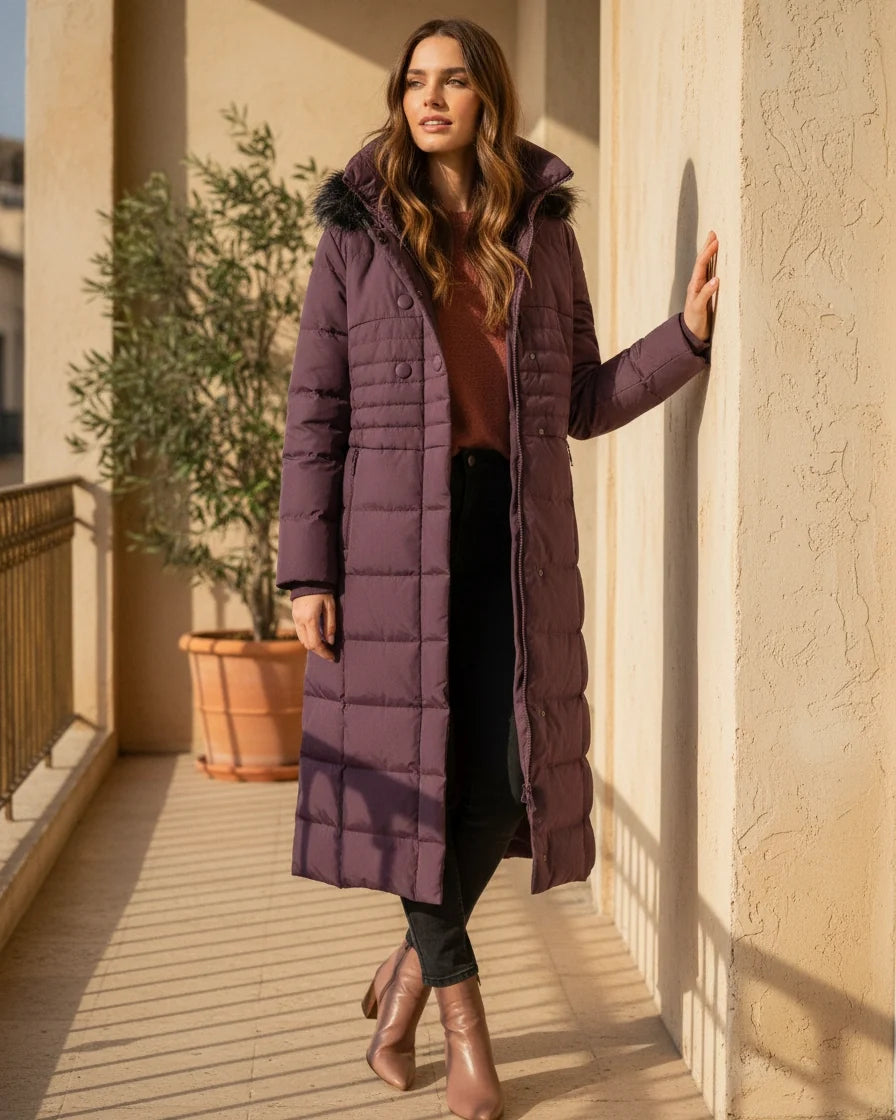 Women Plush Trim Quilted Puffer Coat