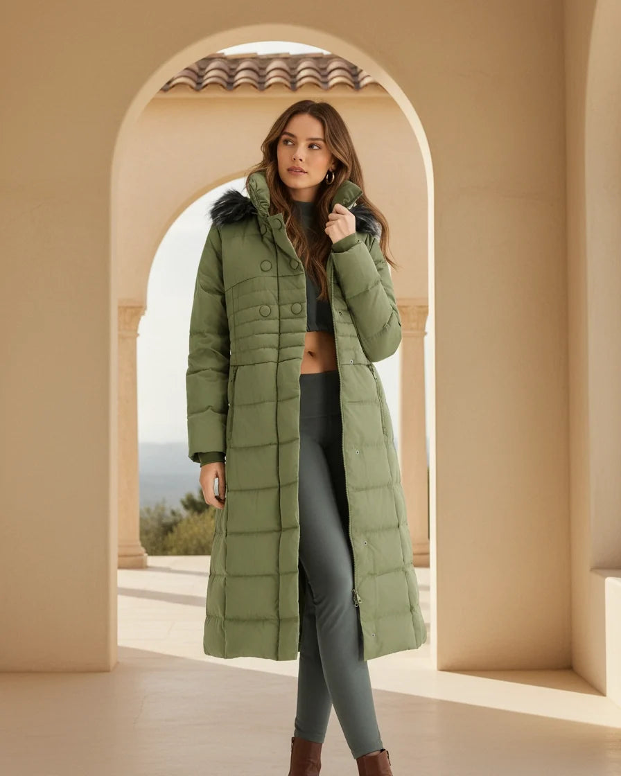 Women Plush Trim Quilted Puffer Coat