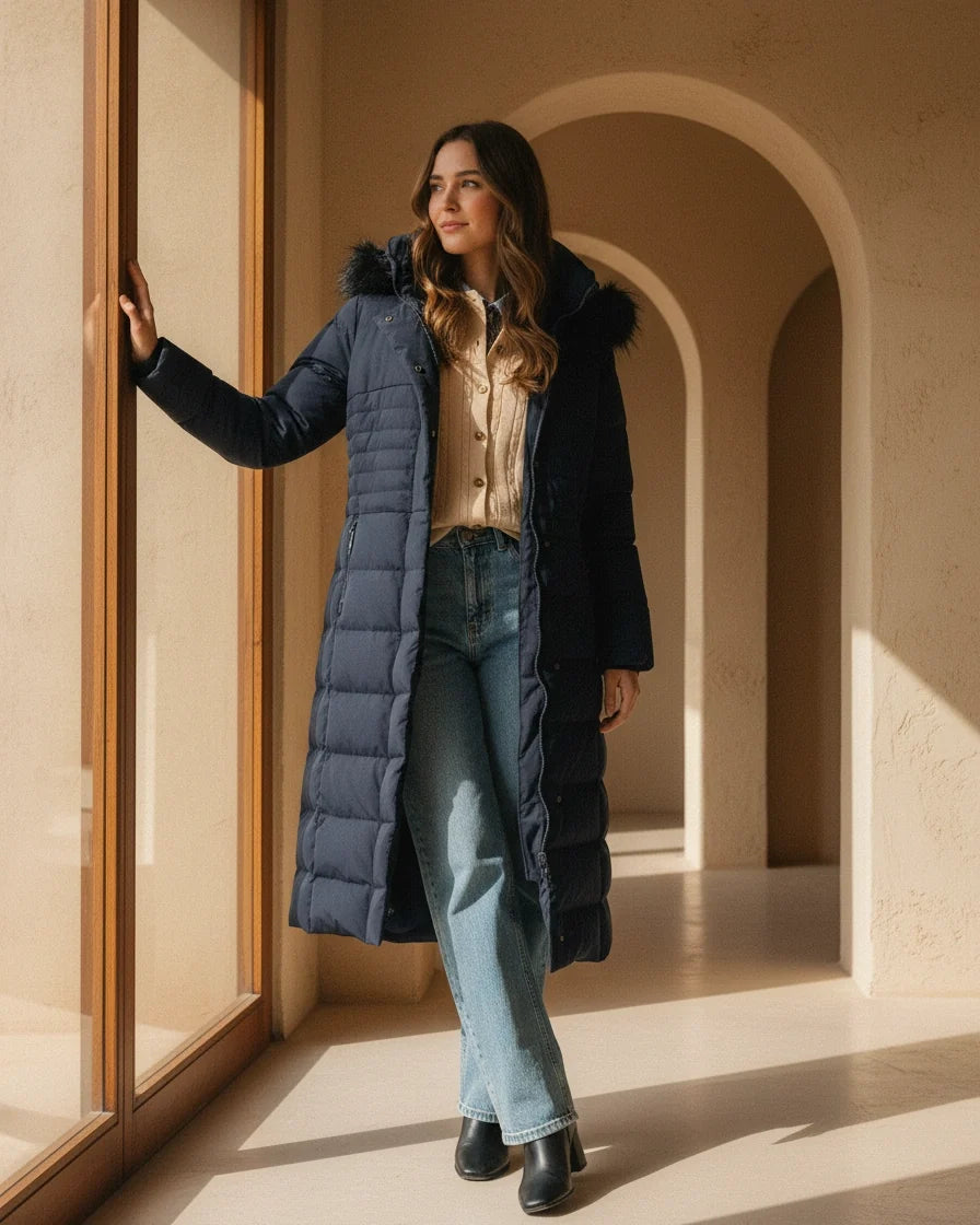 Women Plush Trim Quilted Puffer Coat