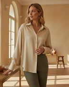 Women's Satin-Finish Button-Up Blouse