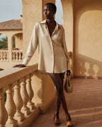 Women's Satin-Finish Button-Up Blouse