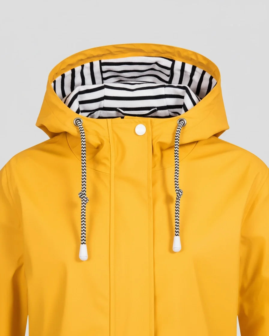 Women Hooded Water-Resistant Rain Jacket with Striped Lining