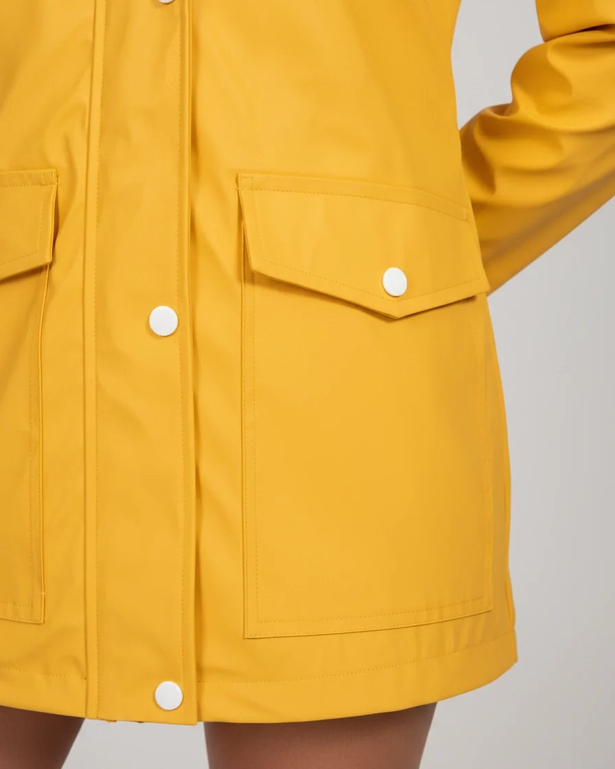 Women Hooded Water-Resistant Rain Jacket with Striped Lining