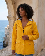 Women Hooded Water-Resistant Rain Jacket with Striped Lining