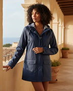 Women Hooded Water-Resistant Rain Jacket with Striped Lining