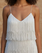 Women Textured Trim Fringe Mini Dress