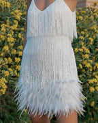 Women Textured Trim Fringe Mini Dress